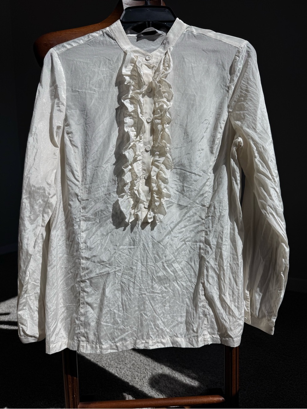 Liz Claiborne Silk Blend Victorian Ruffle Blouse Ivory High Neck Women’s 8